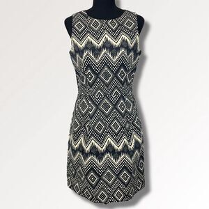 J. Crew Sleeveless Geometric Tribal Sheath Dress Sz 4 Women’s Black & Ivory